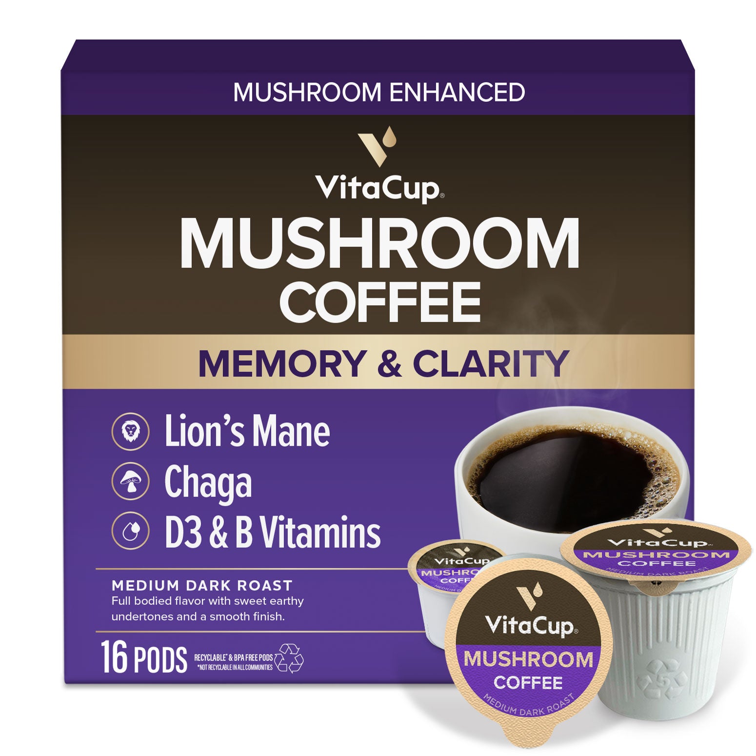 Vitaカセット VitaCup Focus Coffee Pods - Mushroom Enhanced Coffee Pods for