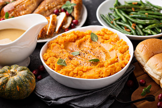 [Recipe} Mashed Sweet Potato with Tahini and Coffee Glaze