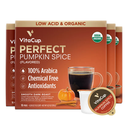 Organic Perfect Pumpkin Spice Coffee Pods (Low Acid, Lab Tested for Mold, Toxins & Pesticides)