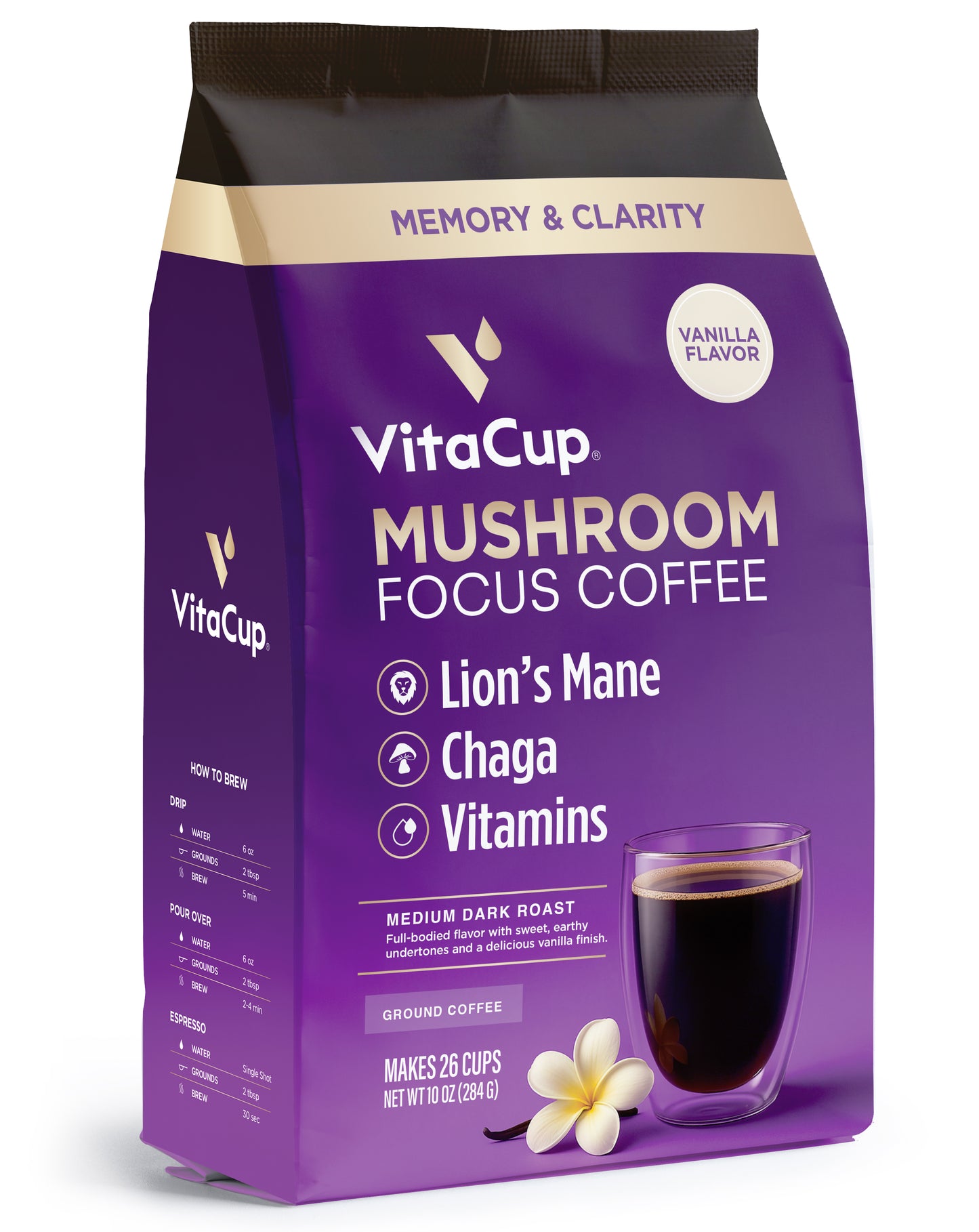 VitaCup Focus Vanilla Mushroom Ground Coffee